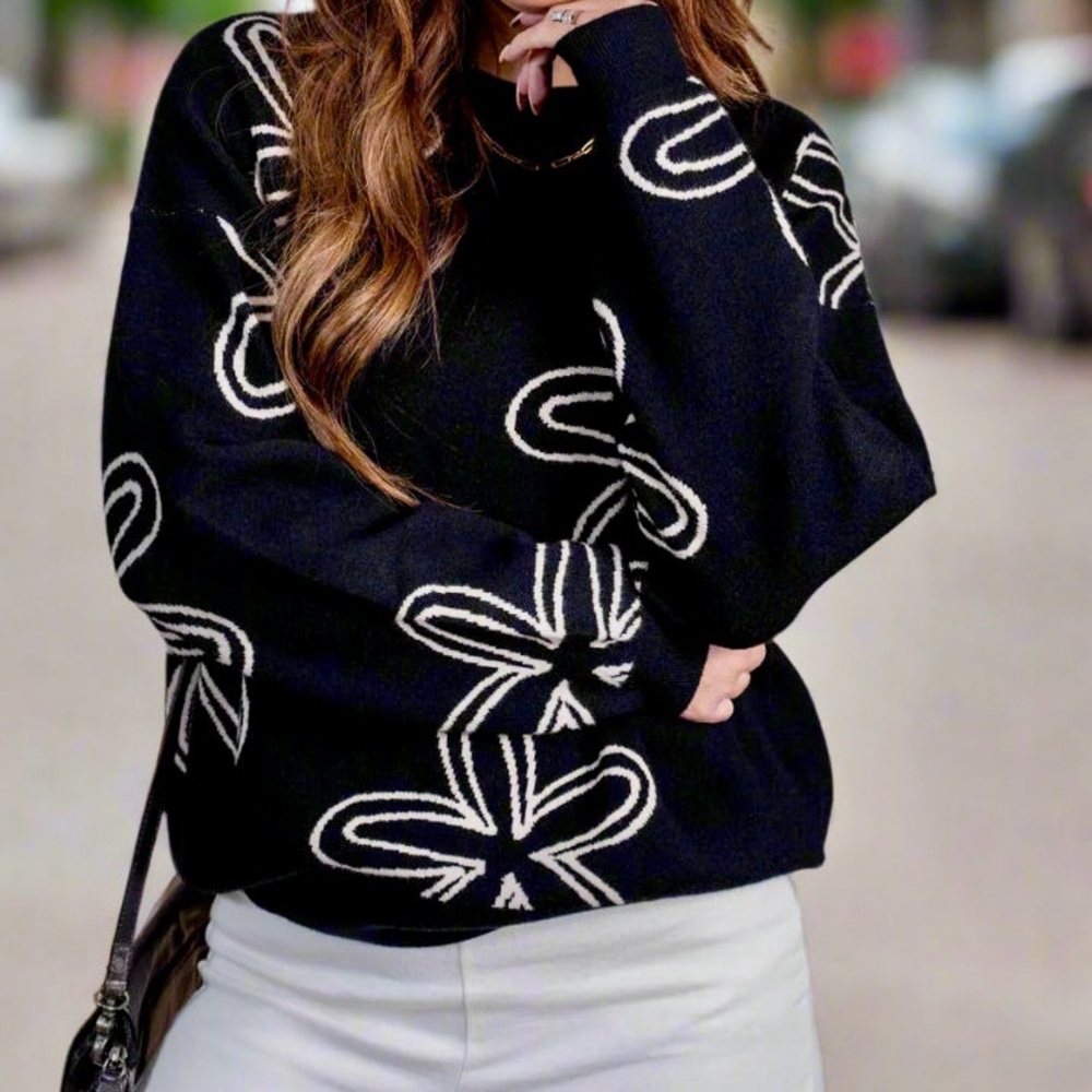 Dokotoo Black and White Patterned Women's Sweater